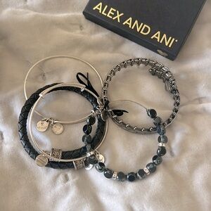 ALEX AND ANI- NIB Set of 5 Ebony, silver bracelets